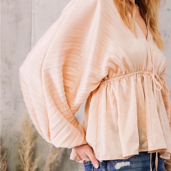 WILLOW & ROOT Pleated Chiffon Dolman Blouse Dusty Pink Size L NWT - Picture 8 of 9